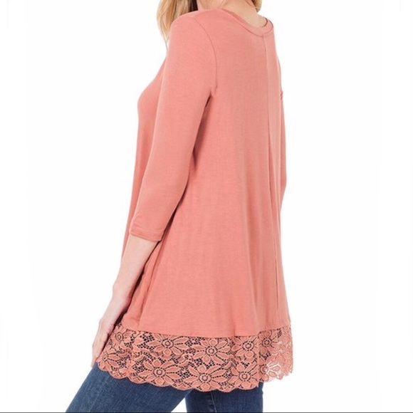 NEW Boho lace hem 3/4 sleeve top - Ivory - Picture 3 of 5